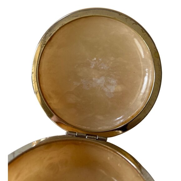 Vintage Italian Alabaster Trinket Box With Floral Design & Hinged Lid - Picture 3 of 8